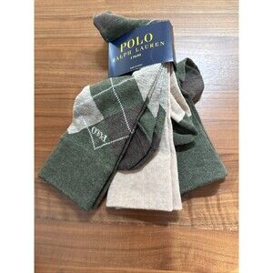 New Polo Ralph Lauren Men's 3 Pair Dress Socks Argyle/Solids Olive Brown Multi